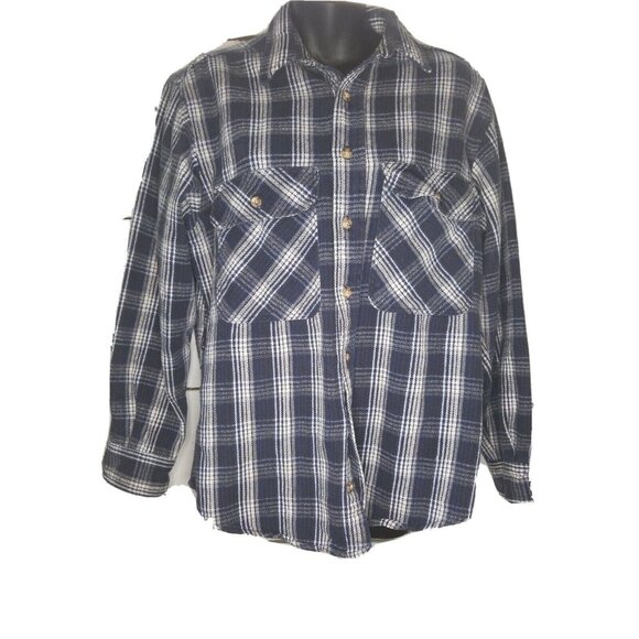 Gander Mountain Mens Navy & White Plaid Flannel Shirt Medium Long Sleeve - Picture 1 of 7